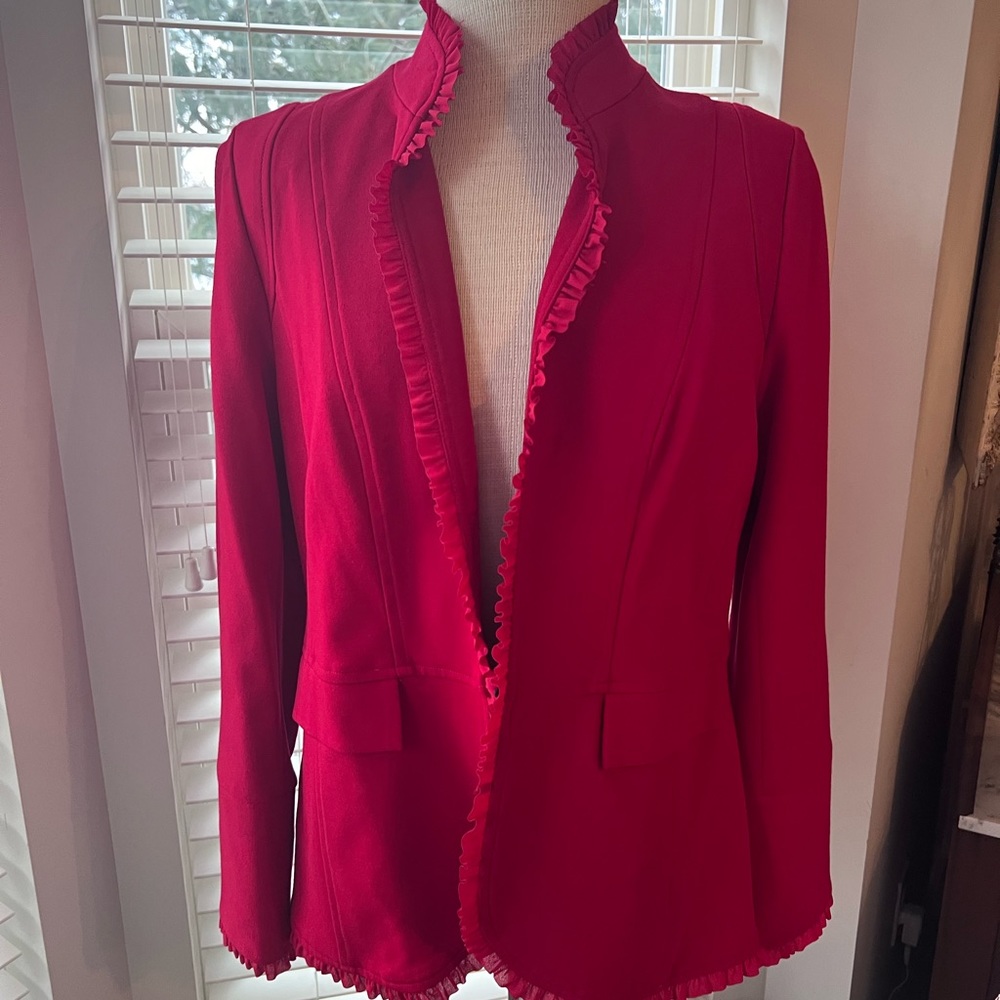Chico’s Red Ruffle Blazer Jacket